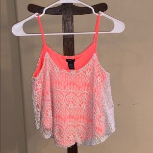 Rue 21 bright coral cropped tank top, size M